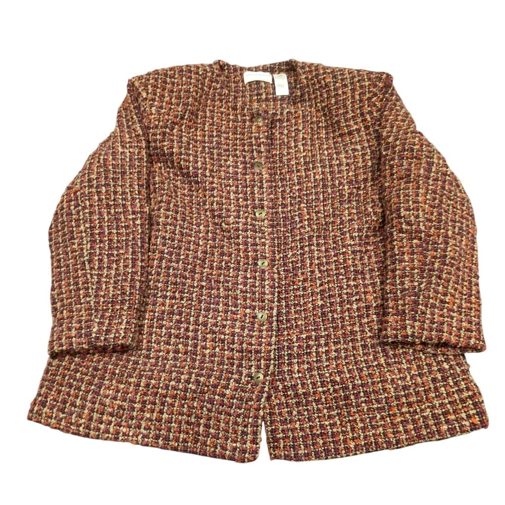 Alfred Dunner Tweed Cardigan Jacket Womens 24W Multi-Color Button Front Lined